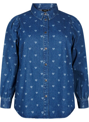 Zizzi Chemise en jean avec des cœurs, L. Blue D. W. Heart, Packshot image number 0