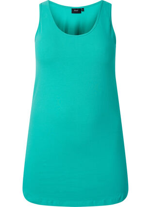 ZizziSolide kleur basis top in katoen, Aqua Green, Packshot image number 0