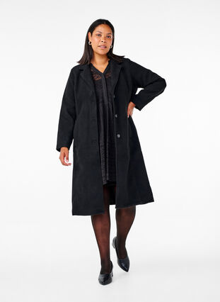 Zizzi Manteau long en laine avec des poches, Black, Model image number 2