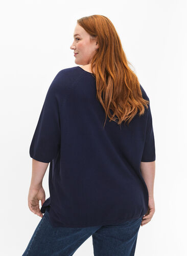 ZizziGebreide blouse van viscose met 3/4 mouwen, Navy Blazer, Model image number 1