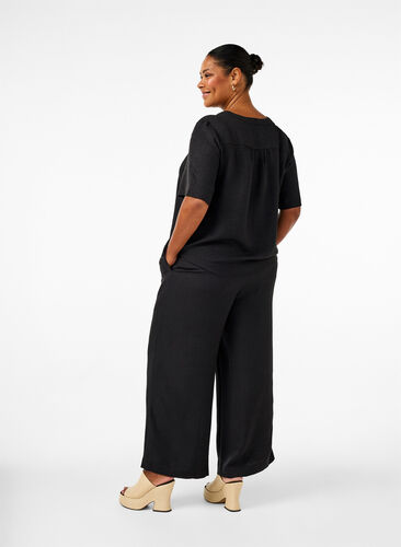 ZizziLosse broek met elastische tailleband en zakken, Black, Model image number 1