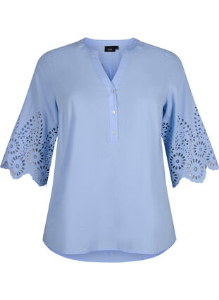 ZizziShirt blouse met broderie anglaise en 3/4-mouwen, Serenity, Packshot image number 0