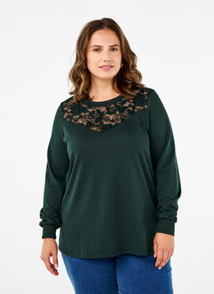 Zizzi Sweatshirt avec ornements en dentelle, Scarab, Model image number 0