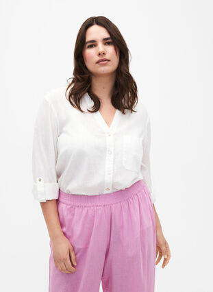 ZizziShirtblouse met knoopsluiting van katoen-linnenmix, Bright White, Model image number 0