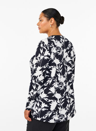 ZizziGebloemde blouse met lange mouwen, Night Sky Flower AOP, Model image number 1