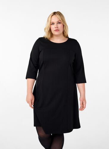 Zizzi Robe évasée manches 3/4, Black, Model image number 0