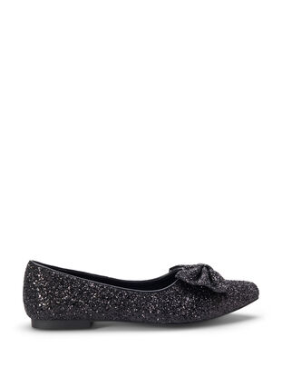 ZizziWijde glitter ballerina met strik, Black, Packshot image number 0