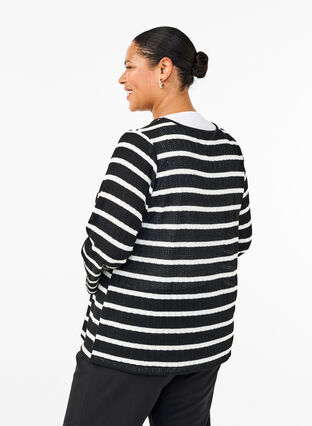 Zizzi Cardigan avec liens, Black White stripe, Model image number 1