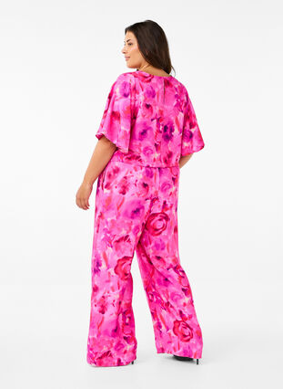 ZizziJumpsuit met bloemenpatroon en mouwen als vleermuisvleugels, Pink Rose AOP, Model image number 2