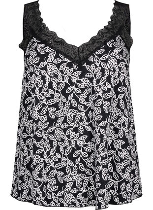 ZizziKanten topje van viscose, Black w. Wh.Leaf AOP, Packshot image number 0