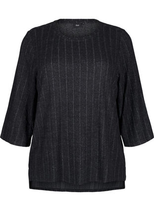 ZizziGemêleerde blouse met 3/4 mouwen, Black Melange, Packshot image number 0