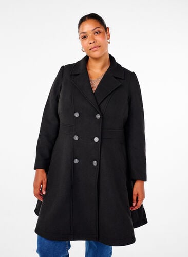 Zizzi Manteau en laine coupe A avec poches, Black, Model image number 0