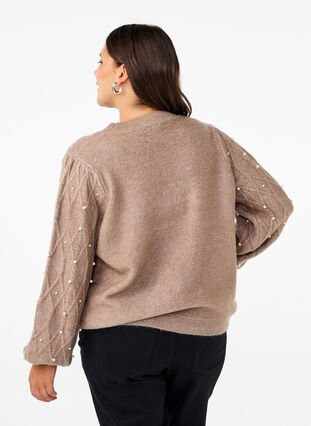 Zizzi Pull en tricot avec motif et perles, Desert Taupe Mel., Model image number 1