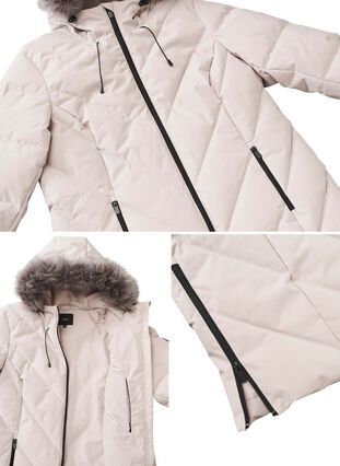 ZizziLange winterjas met capuchon en kraag van imitatiebont, Simply Taupe, Packshot image number 4