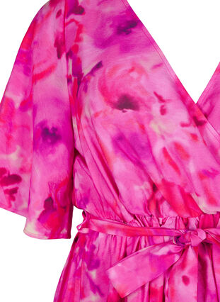 ZizziKnielange jurk met bloemenprint en wikkeleffect, Pink Rose AOP, Packshot image number 2