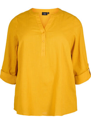 ZizziKatoenen overhemdblouse met V-hals, Golden Yellow, Packshot image number 0