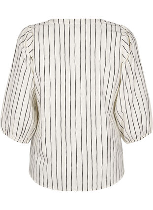 ZizziKatoenen blouse met 3/4 mouwen en print, Eggnog Black Stripe, Packshot image number 1