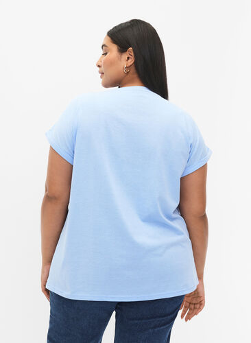 ZizziT-shirt met korte mouwen van katoenmix, Serenity, Model image number 1