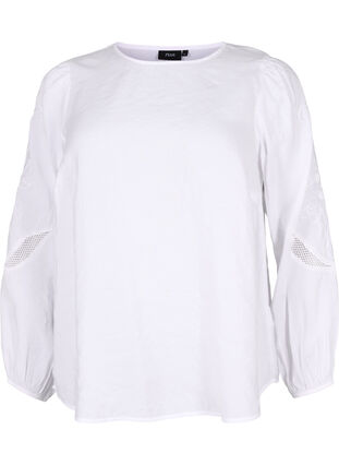 ZizziBlouse van Tencel™ Modal met geborduurde details, Bright White, Packshot image number 0