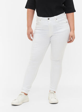 ZizziSuper slim Amy jeans met hoge taille, White, Model image number 2