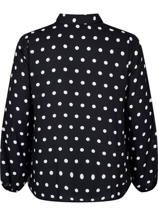 ZizziGestippeld shirt met ruches, Black W. White Dot, Packshot image number 1