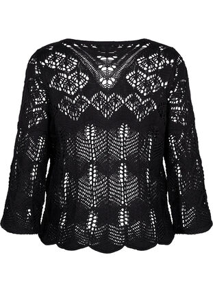 ZizziGebreide blouse met kantpatroon, Black, Packshot image number 1