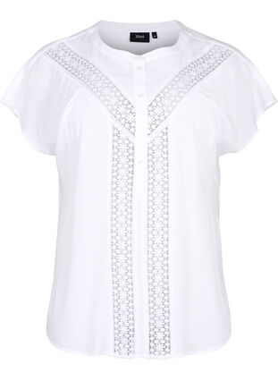 ZizziViscose blouse met kanten afwerking, Bright White, Packshot image number 0