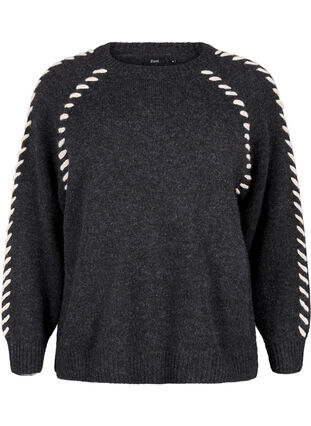 Zizzi Chemisier en tricot avec coutures, Dark Grey White Mel., Packshot image number 0