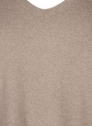 ZizziGebreide blouse met V-hals, Desert Taupe Melange, Packshot image number 2