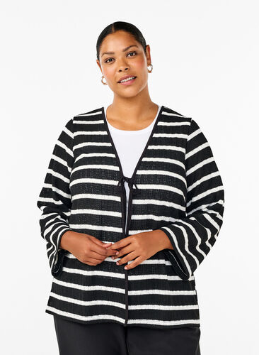 Zizzi Cardigan avec liens, Black White stripe, Model image number 0