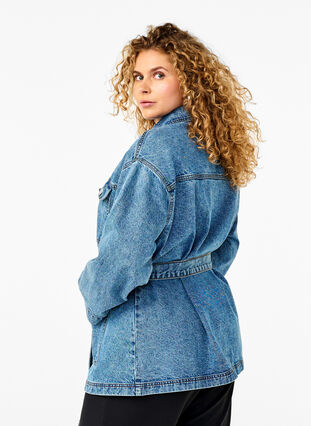 ZizziSpijkerjasje met een strikceintuur, Blue Denim, Model image number 1