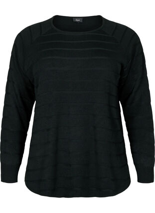 ZizziGebreide blouse met ton-sur-ton strepen, Black, Packshot image number 0