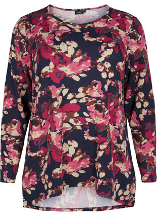 ZizziGebloemde blouse met lange mouwen, Ev. Blue Rose Fl.AOP, Packshot image number 0