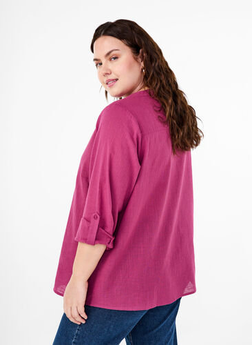 ZizziKatoenen overhemdblouse met V-hals, Malaga, Model image number 1