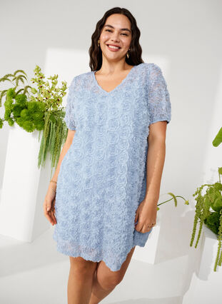 Zizzi Robe de soirée avec fleurs en 3D, Cashmere Blue, Image image number 0