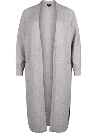 Zizzi Long cardigan tricoté avec poches, Light Grey Melange, Packshot image number 0