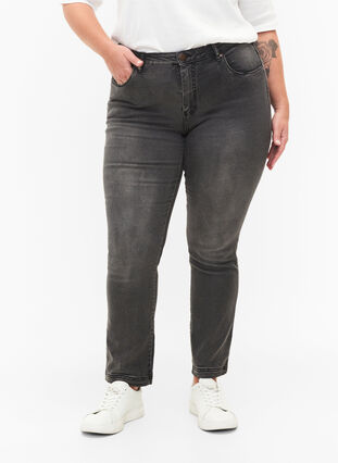 ZizziSlim fit Emily jeans met normale taille, Dark Grey Denim, Model image number 2