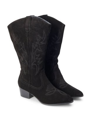 Zizzi Large – Bottes de cowboy en daim, Black, Packshot image number 1