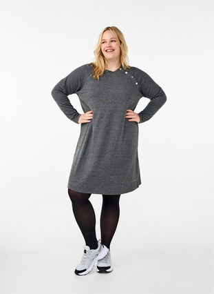 ZizziJersey jurk met knopen, Dark Grey Melange, Model image number 2