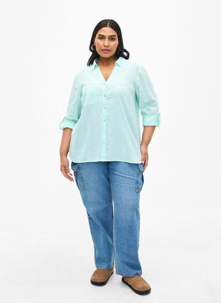 ZizziOverhemdblouse van katoen-linnenmix met knoopsluiting, Brook Green, Model image number 2