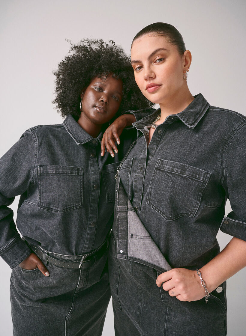 Denim shirt met knopen en borstzakken, Dark Grey Denim, Image