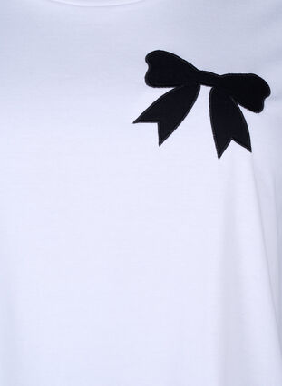 Zizzi T-shirt en coton avec nœud papillon, Bright Wh. W. Black , Packshot image number 2