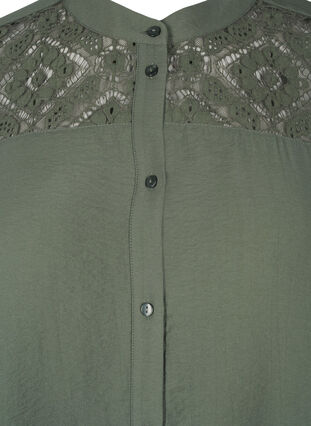 ZizziLang viscose shirt met kanten detail, Thyme, Packshot image number 2