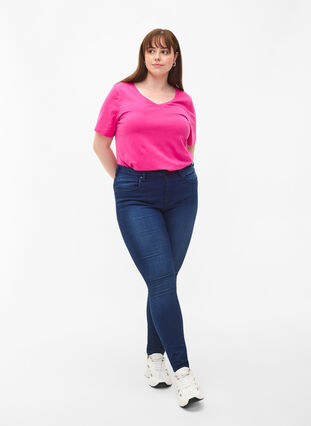 ZizziBasic t-shirt in effen kleur met katoen, Raspberry Rose, Model image number 2