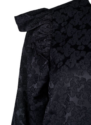 ZizziJacquard jurk met lange mouwen en ruches, Black, Packshot image number 3