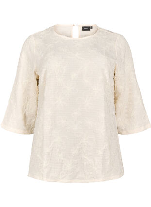 ZizziBlouse met 3/4 mouwen en 3D bloemen, Warm Off-white, Packshot image number 0