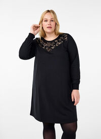 Robe courte avec détails en dentelle, Black, Model