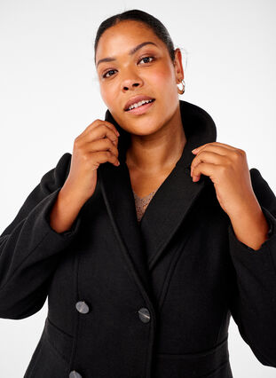 Zizzi Manteau en laine coupe A avec poches, Black, Model image number 2