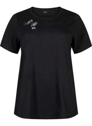 Zizzi T-shirt en coton biologique avec nœud, Black, Packshot image number 0