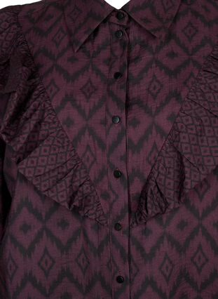 ZizziLange viscose shirt met print en franjes, Winetasting w. Black, Packshot image number 2